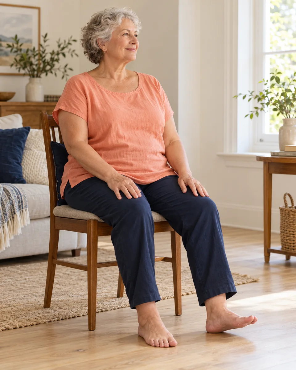 Woman doing ankle pumps while seated on a sturdy chair